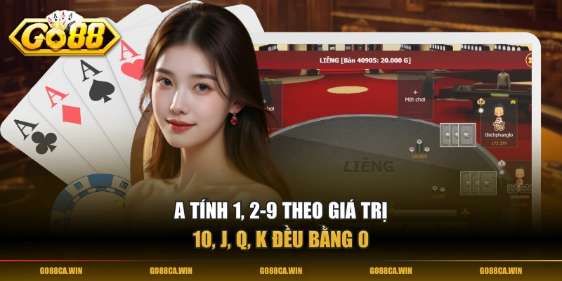 A tính 1, 2-9 theo giá trị, 10, J, Q, K đều bằng 0
