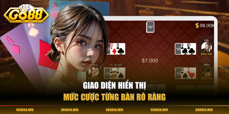 Giao diện hiển thị mức cược từng bàn rõ ràng
