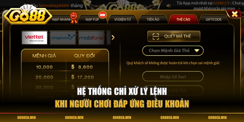 Hệ thống chỉ xử lý lệnh khi người chơi đáp ứng điều khoản